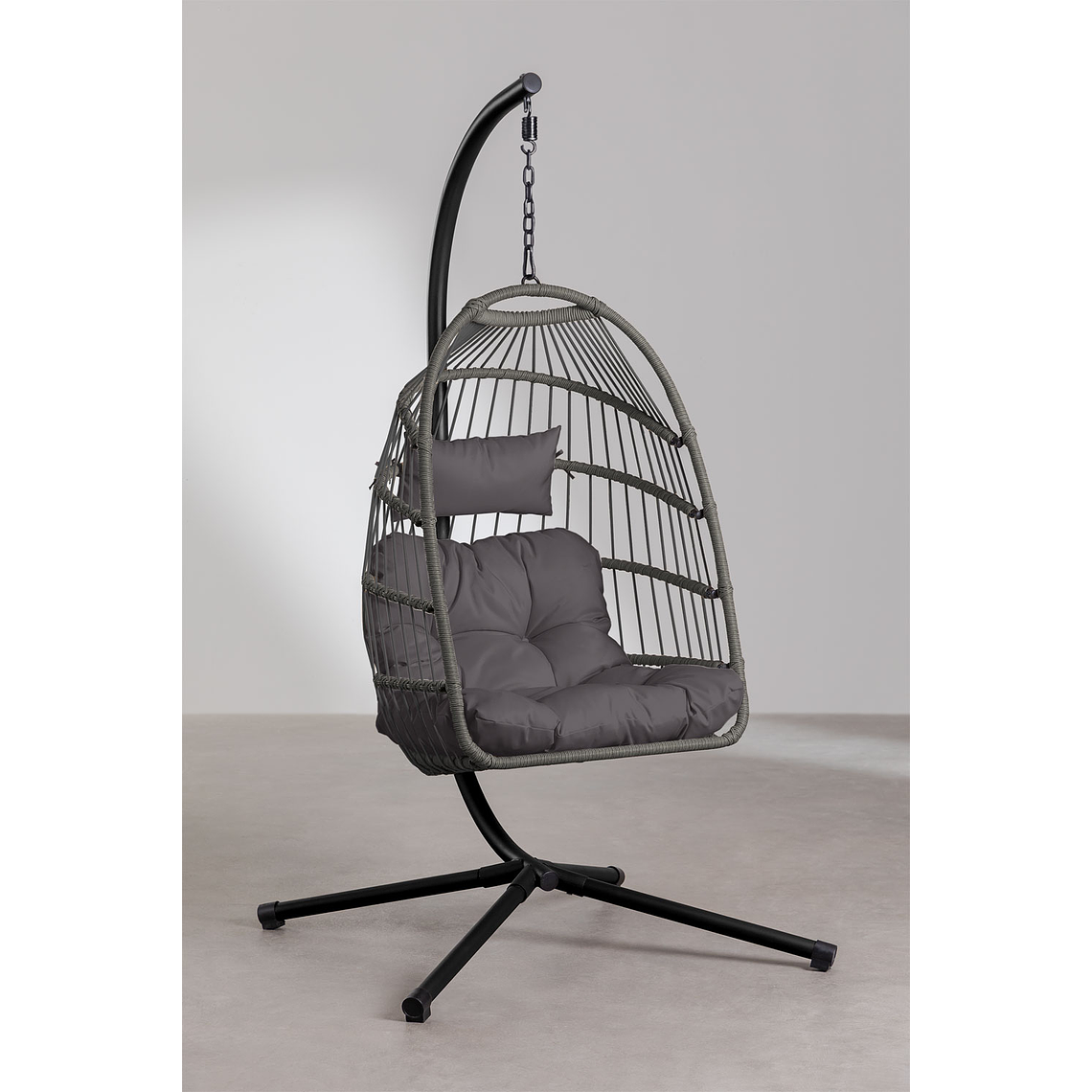 Sillón Colgante de Jardín con Base y Cojín Anoop Gris Hormigón 1