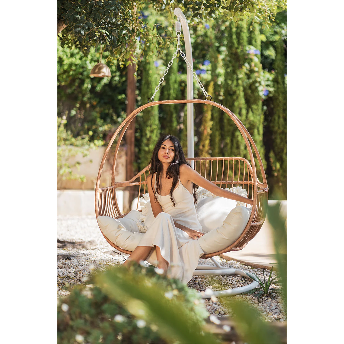 Sillón Colgante de Jardín con Cojín Kenet Blanca 2