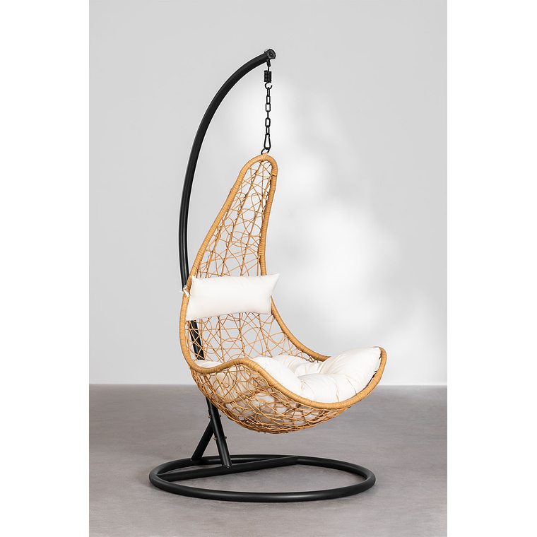 Sillón Colgante de Jardín con Cojín Danail Color Natural Base Negro 1