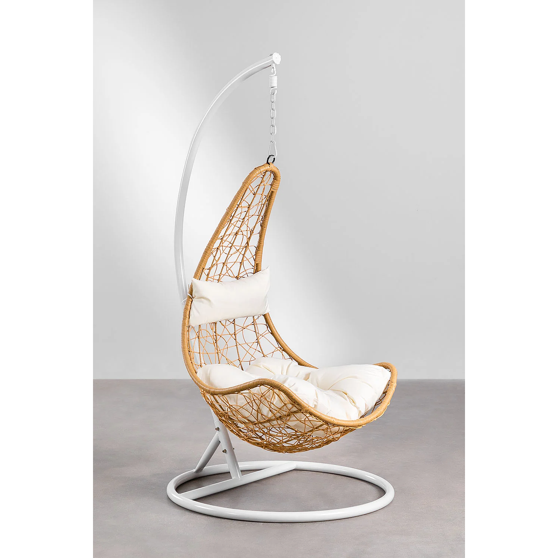 Sillón Colgante de Jardín con Cojín Danail Color Natural Base Blanca 1