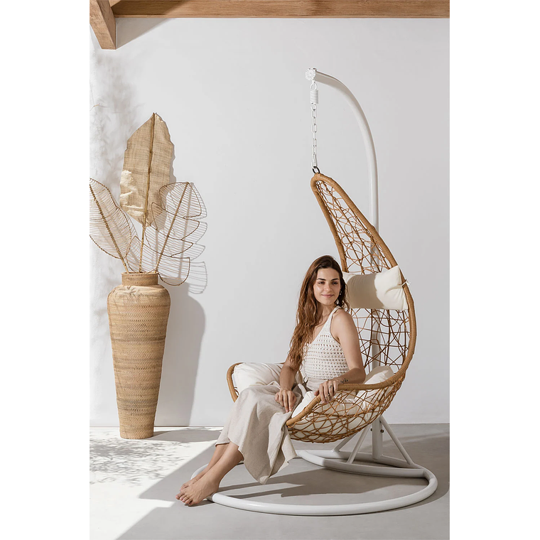 Sillón Colgante de Jardín con Cojín Danail Color Natural Base Blanca 7