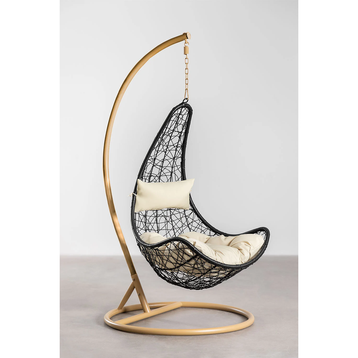 Sillón Colgante de Jardín con Cojín Danail Color Negro Base Marrón Arena 1