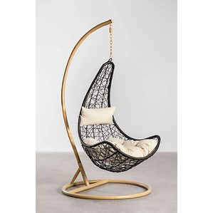 Sillón Colgante de Jardín con Cojín Danail Color Negro Base Marrón Arena