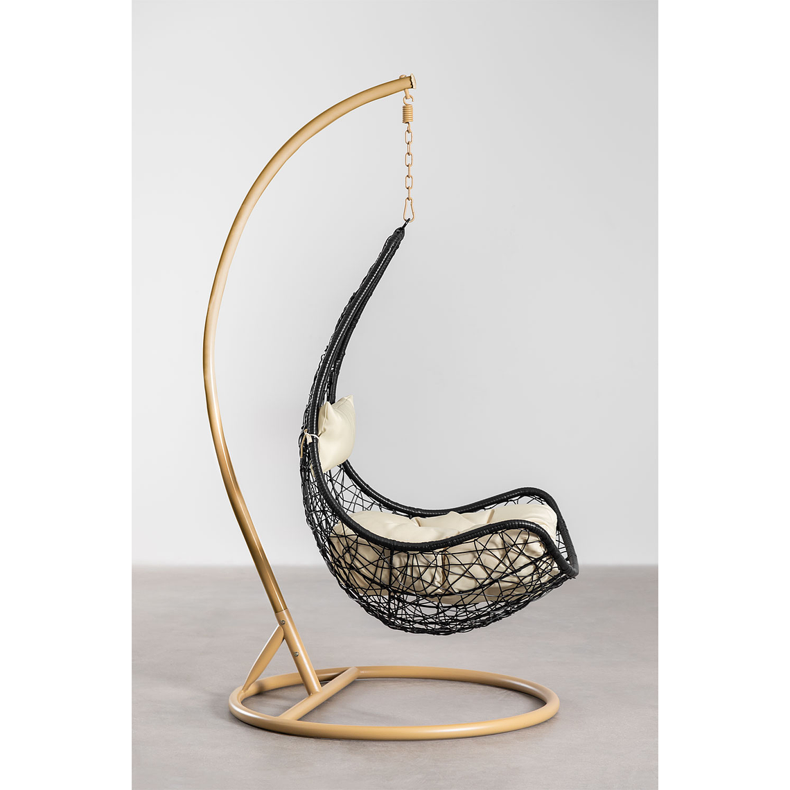 Sillón Colgante de Jardín con Cojín Danail Color Negro Base Marrón Arena 2