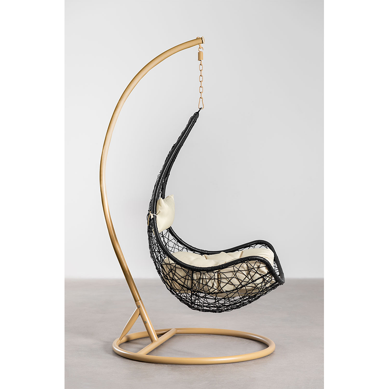 Sillón Colgante de Jardín con Cojín Danail Color Negro Base Marrón Arena 2