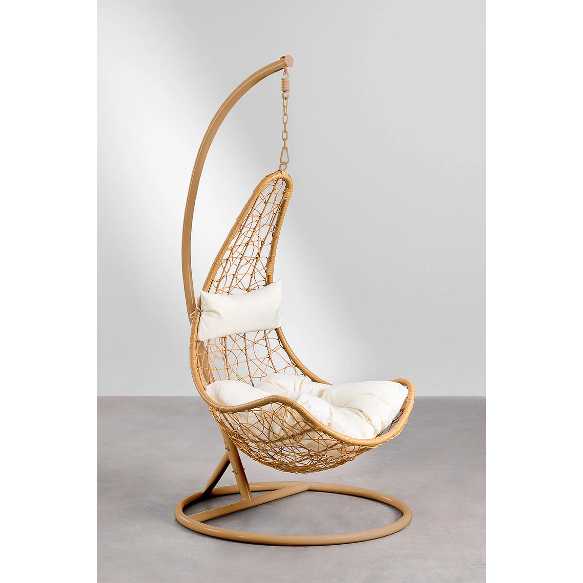 Sillón Colgante de Jardín con Cojín Danail Color Natural Base Marrón Arena 1