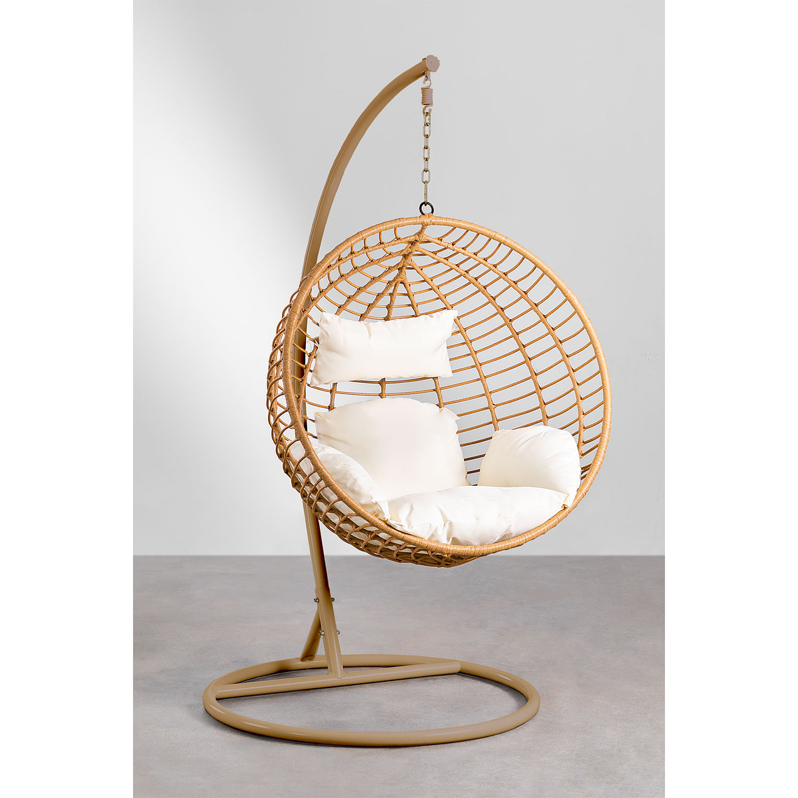 Sillón colgante de jardín con cojín Yosif Base Marrón Arena 1