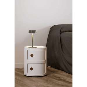 Velador Redonda con Estantes Babel Blanco Roto