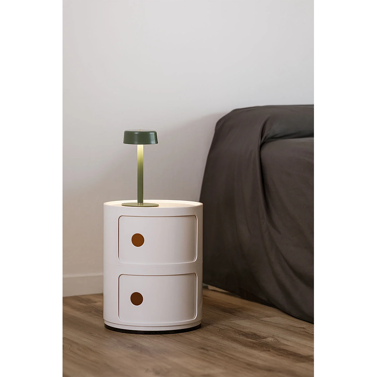 Velador Redonda con Estantes Babel Blanco Roto 1