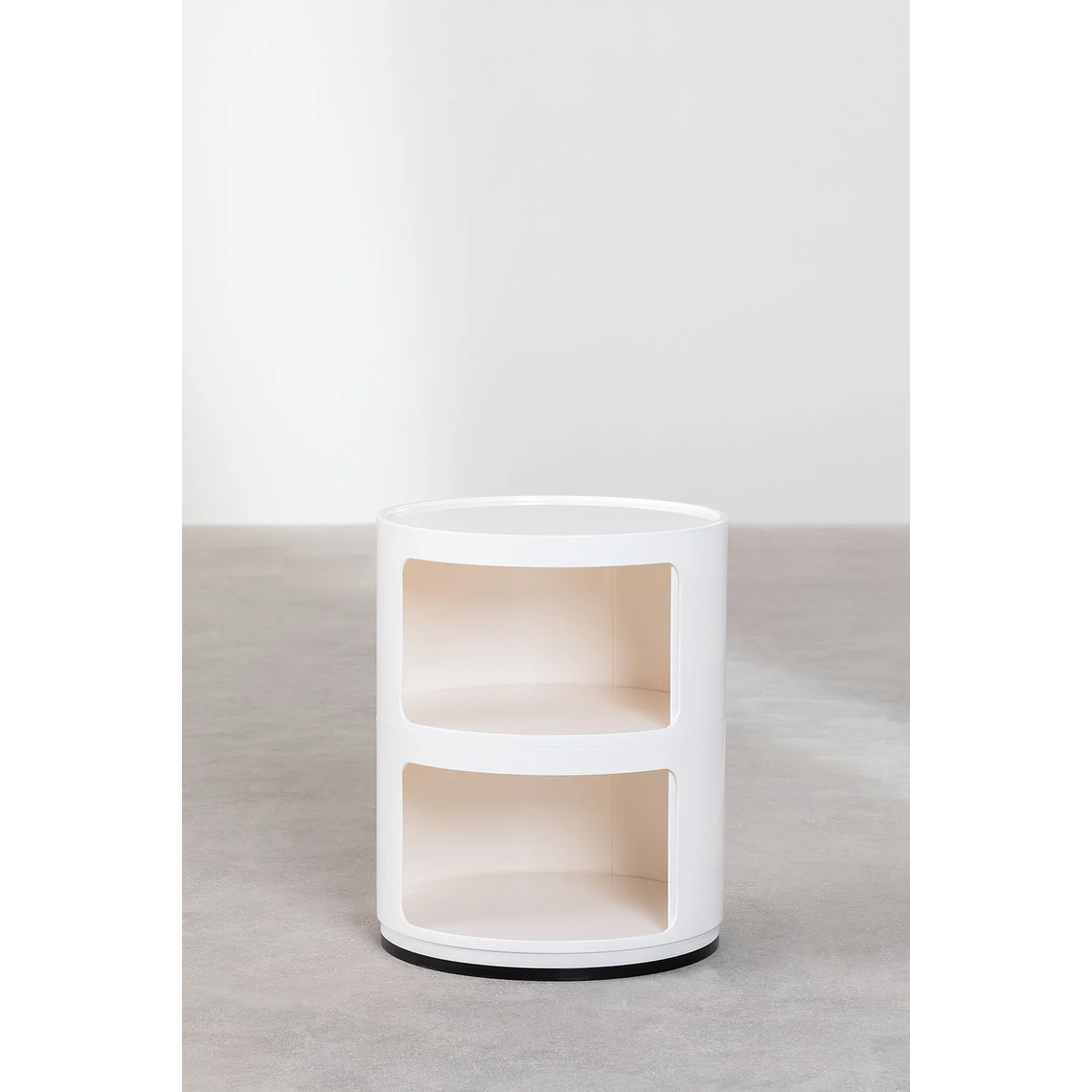 Velador Redonda con Estantes Babel Blanco Roto 3