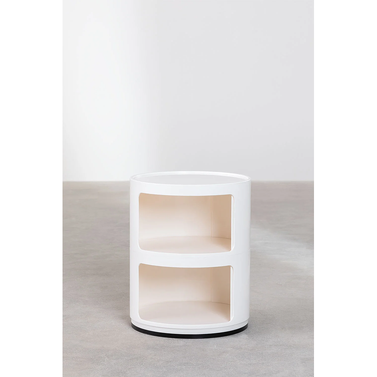 Velador Redonda con Estantes Babel Blanco Roto 3