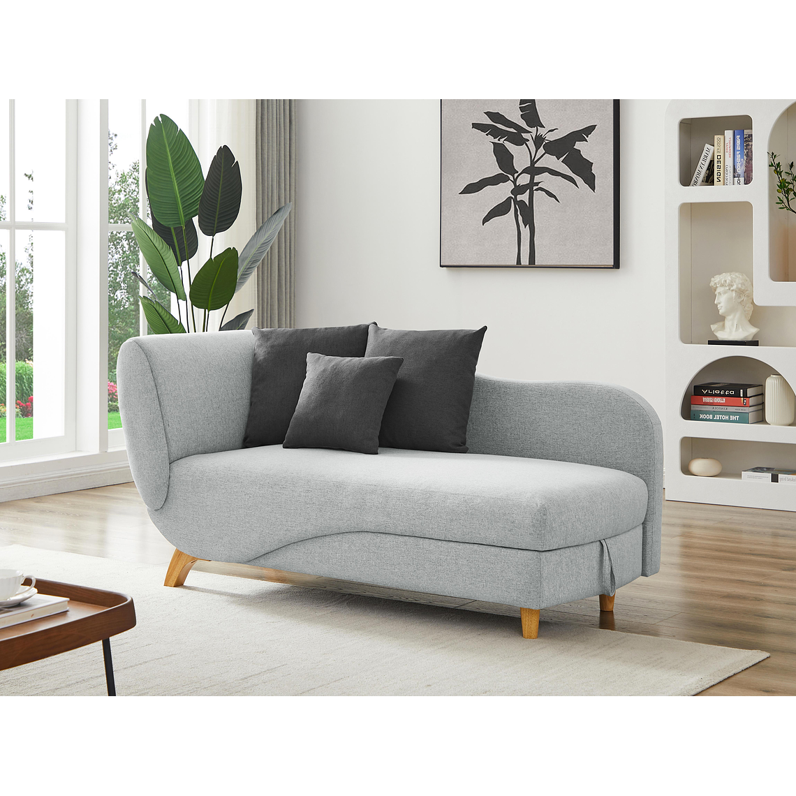 Diván (ángulo izquierdo) convertible de tela gris claro con arcón 160 cm PENELOPE 1