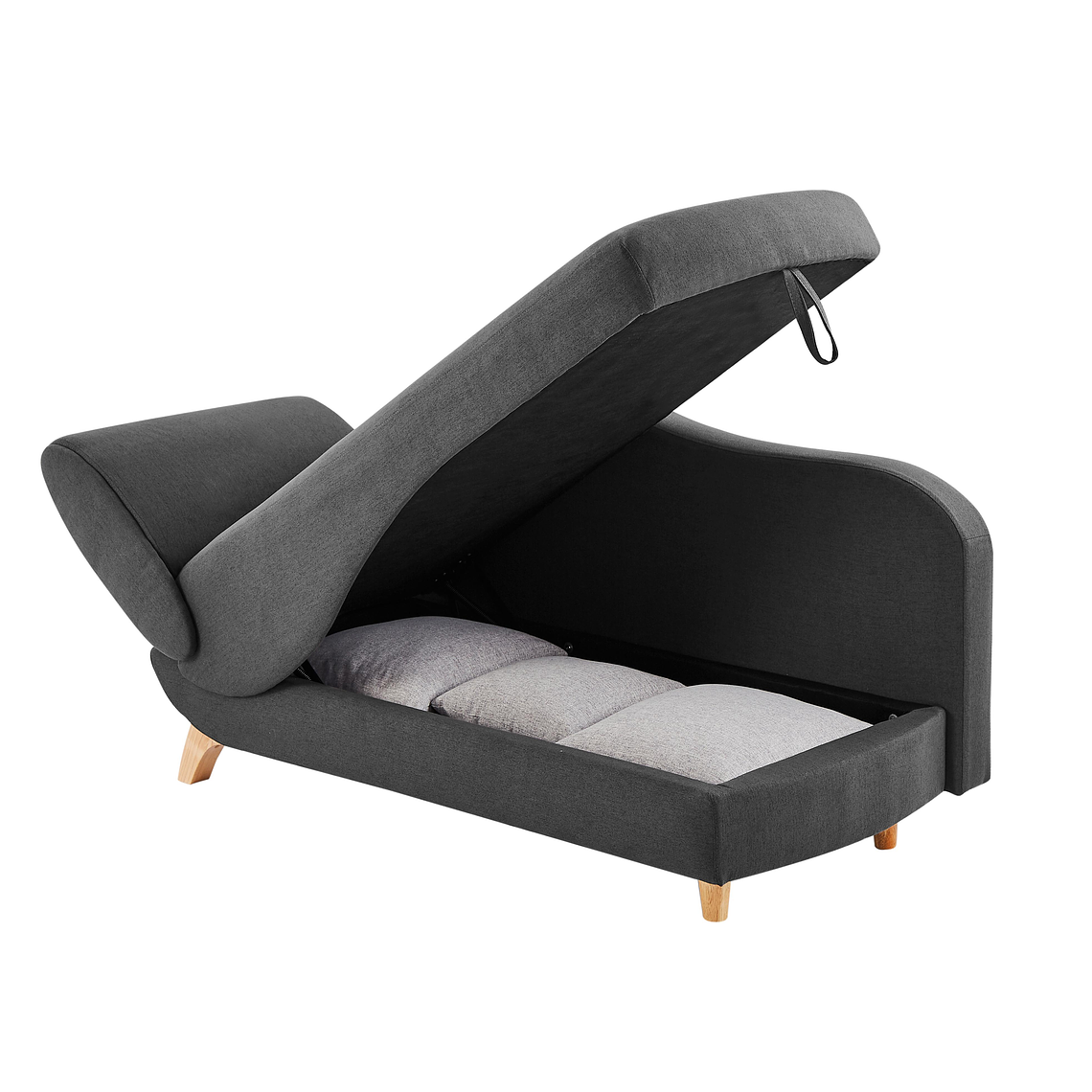 Diván (ángulo derecho) convertible de tela antracita con arcón PENELOPE 6