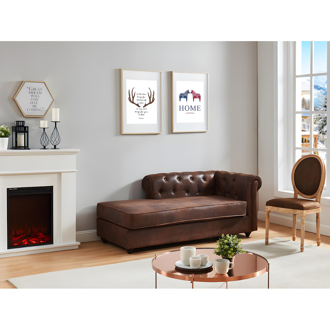 Diván ángulo derecho chesterfield SHIREL de microfibra con acabado de piel envejecida 170 cm 6