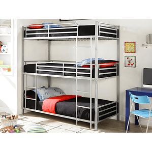 Camarote triple - 3 x 90 x 190 cm - metal - plata + colchón - ELOUAN III color gris plata