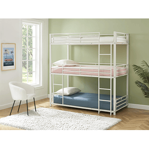 Litera triple - 3 x 90 x 190 cm - metal - plata + colchón - ELOUAN III color blanco