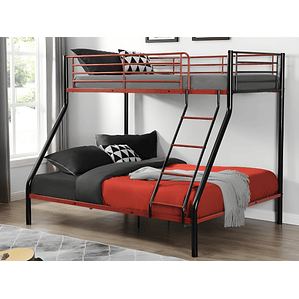 Camarote ELEVATIO IV - 90 x 190 cm - Acero - Negro y rojo + colchón