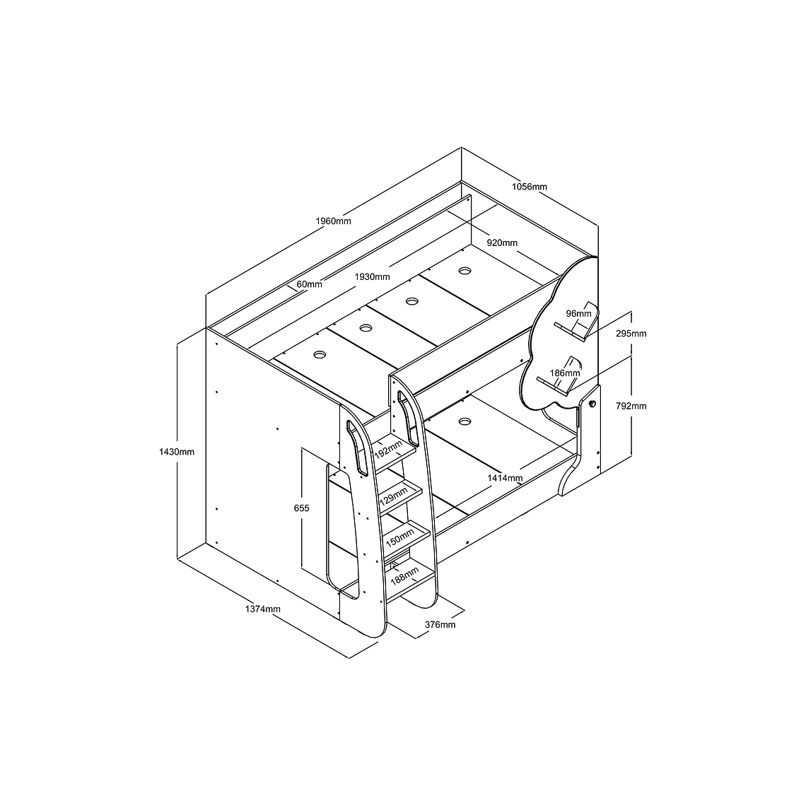 Camarote 2 x 90 x 190 cm - blanco y natural - PILATI 6