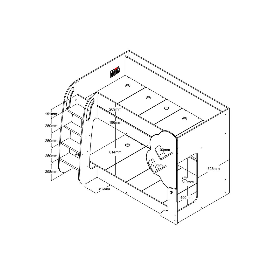 Camarote 2 x 90 x 190 cm - blanco y natural - PILATI 7