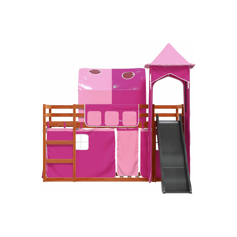 Camarote con tobogán y cortinas rosa 90x200 cm 7