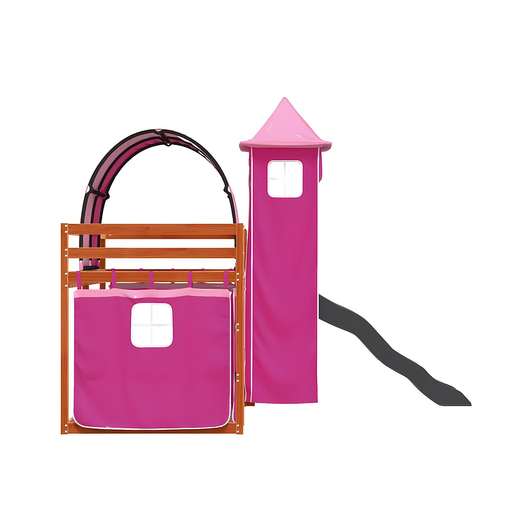 Camarote con tobogán y cortinas rosa 90x200 cm 9