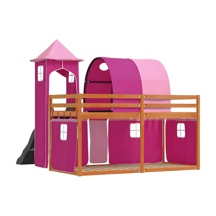 Camarote con tobogán y cortinas rosa 90x200 cm 10