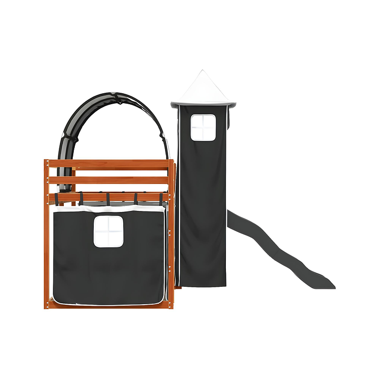 Camarote con tobogán y cortinas blanco y negro 90x200 cm 9