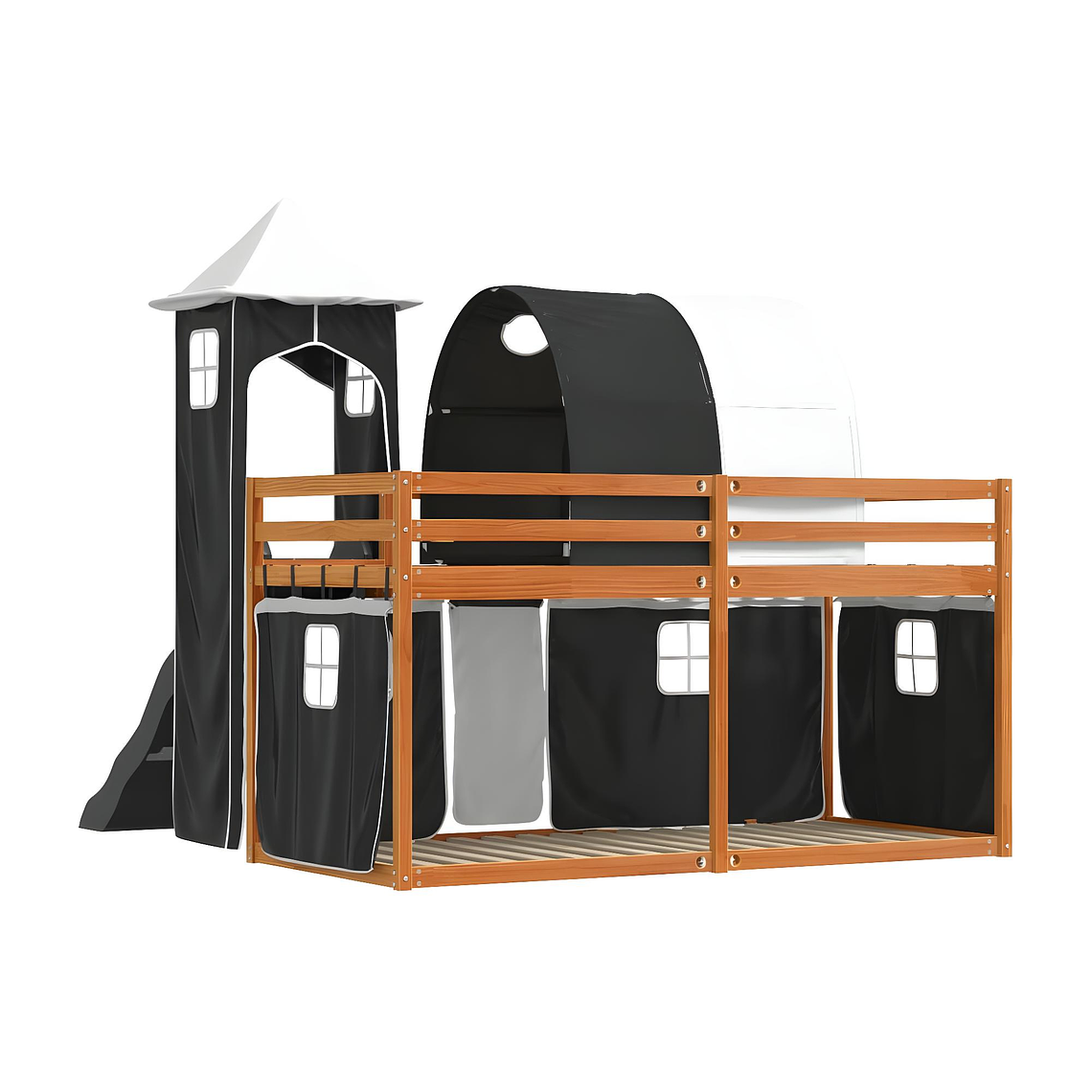 Camarote con tobogán y cortinas blanco y negro 90x200 cm 10