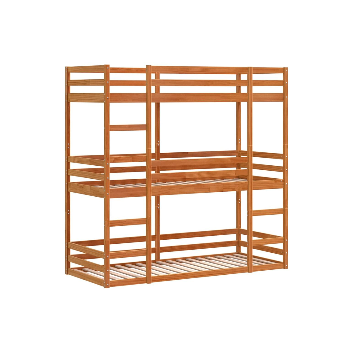 Camarote triple de madera maciza de pino marrón cera 75x190 cm 2