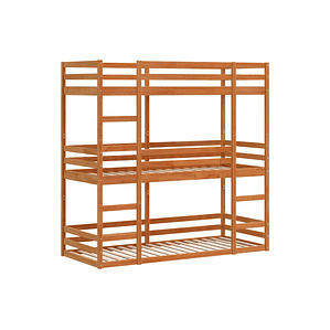 Camarote triple de madera maciza de pino marrón cera 75x190 cm