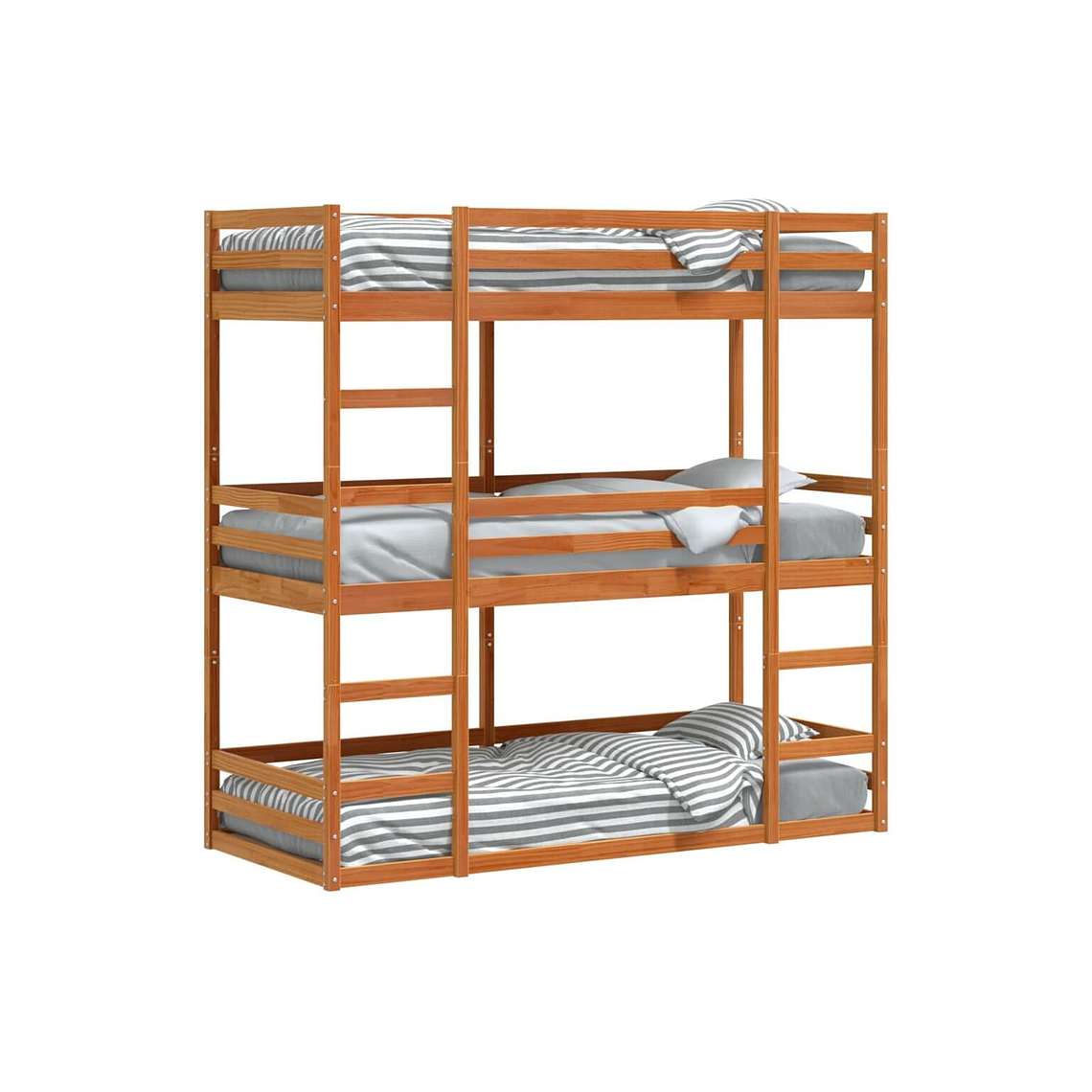 Camarote triple de madera maciza de pino marrón cera 75x190 cm 4