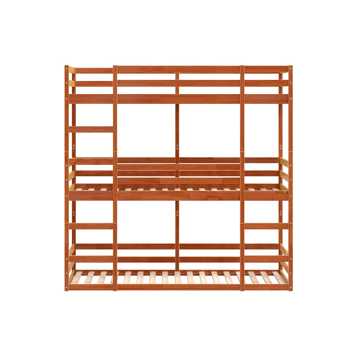 Camarote triple de madera maciza de pino marrón cera 75x190 cm 5