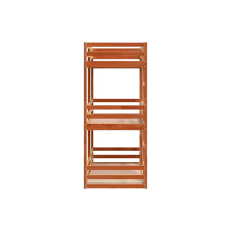 Camarote triple de madera maciza de pino marrón cera 75x190 cm 6