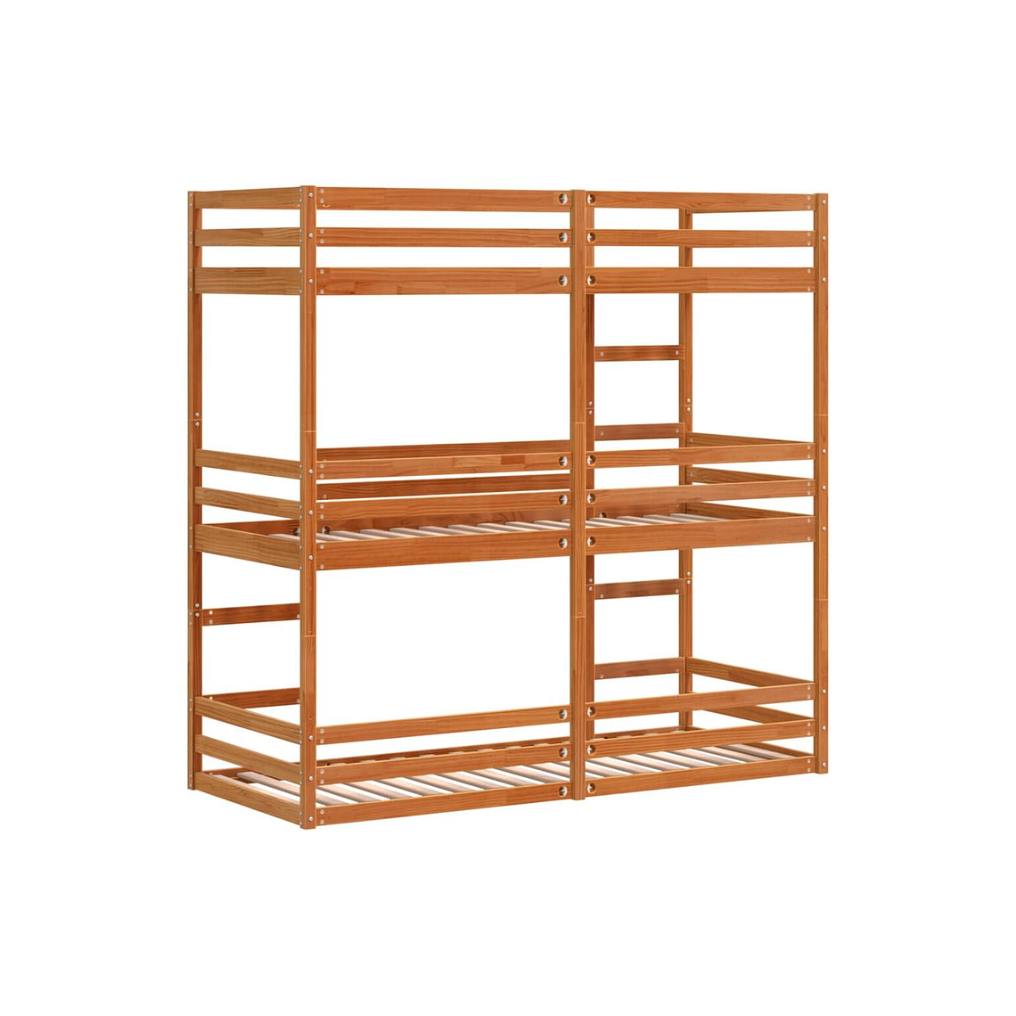 Camarote triple de madera maciza de pino marrón cera 75x190 cm 7