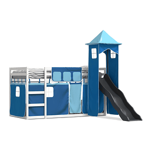 Camarote con tobogán y cortinas azul 90x190 cm