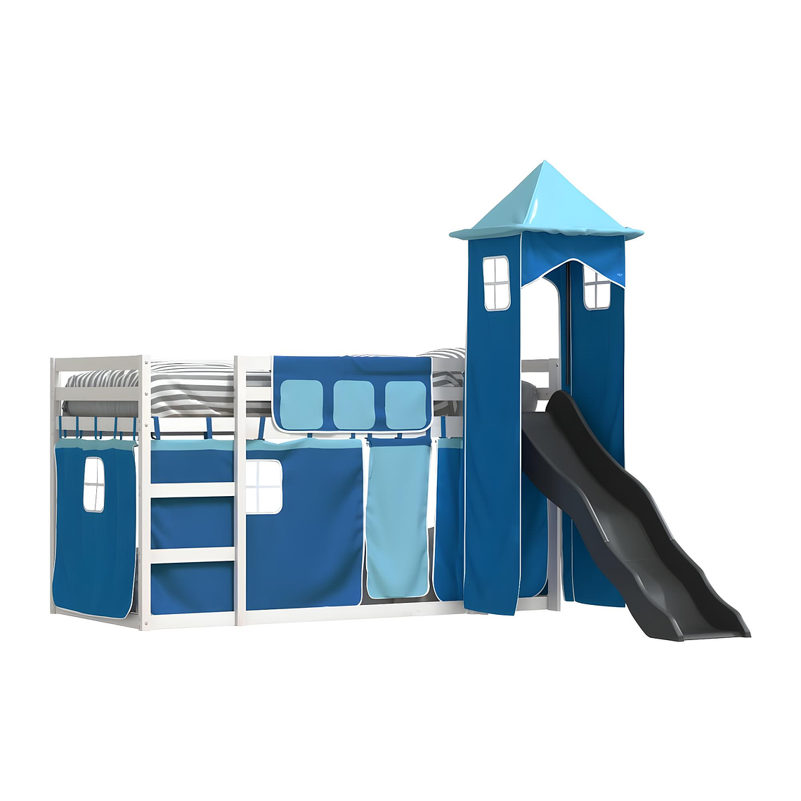 Camarote con tobogán y cortinas azul 90x190 cm 4