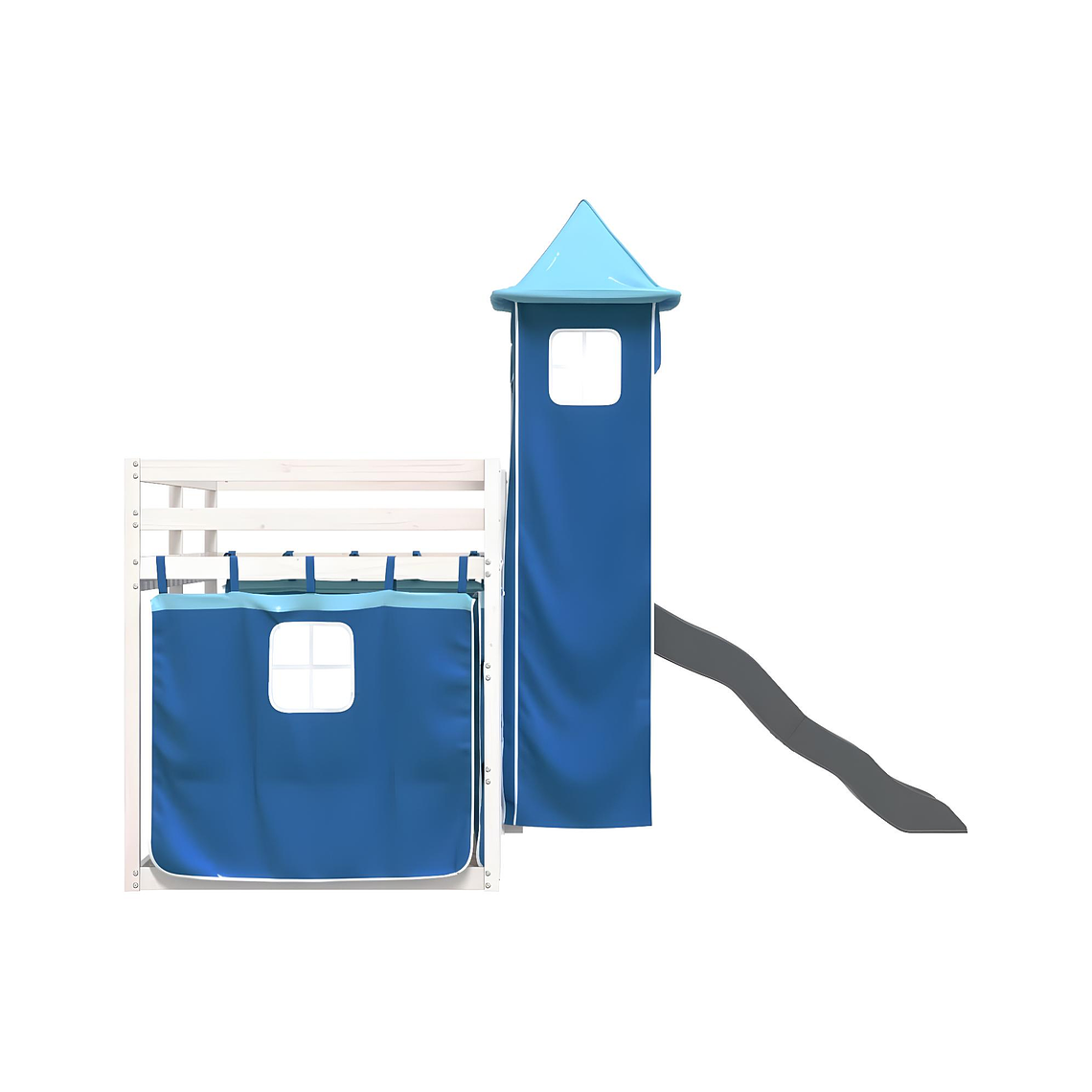 Camarote con tobogán y cortinas azul 90x190 cm 9
