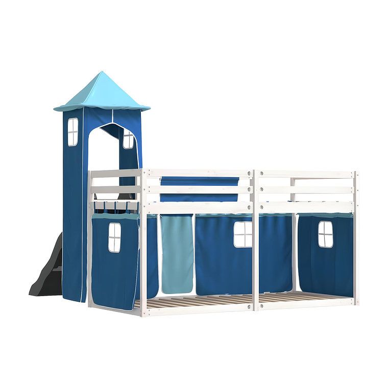 Camarote con tobogán y cortinas azul 90x190 cm 10