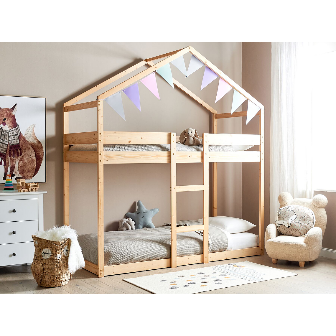 Camarote con dosel de madera clara 90 x 200 cm LABATUT 1