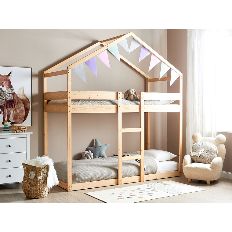 Camarote con dosel de madera clara 90 x 200 cm LABATUT 1