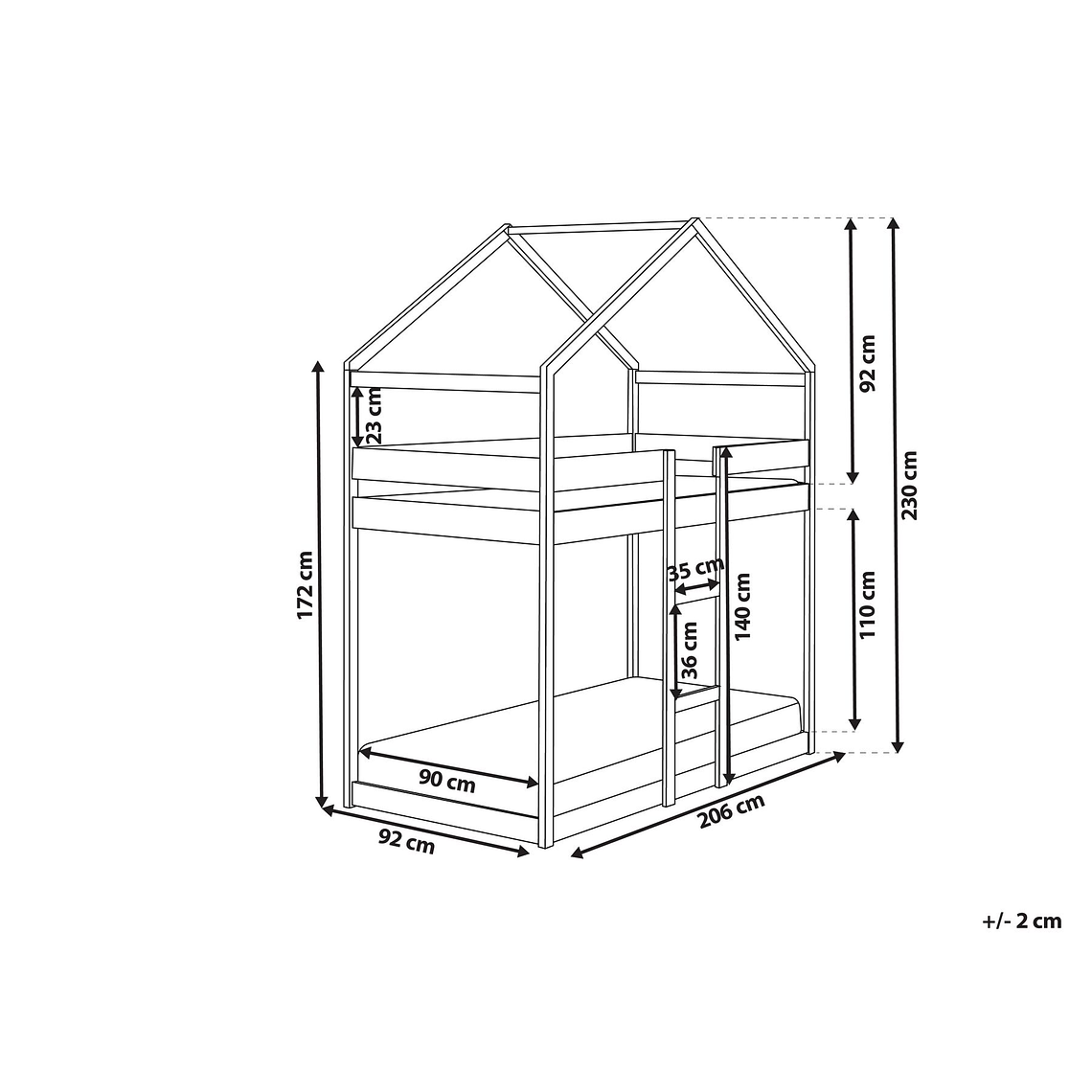 Camarote con dosel de madera clara 90 x 200 cm LABATUT 12