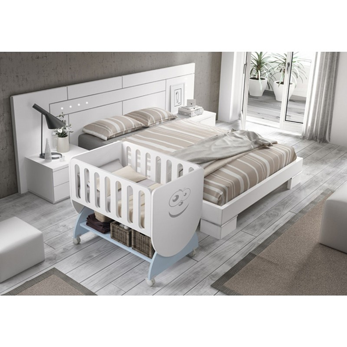 Minicuna Happy con ruedas GC 56 x 86 cm color cielo 3