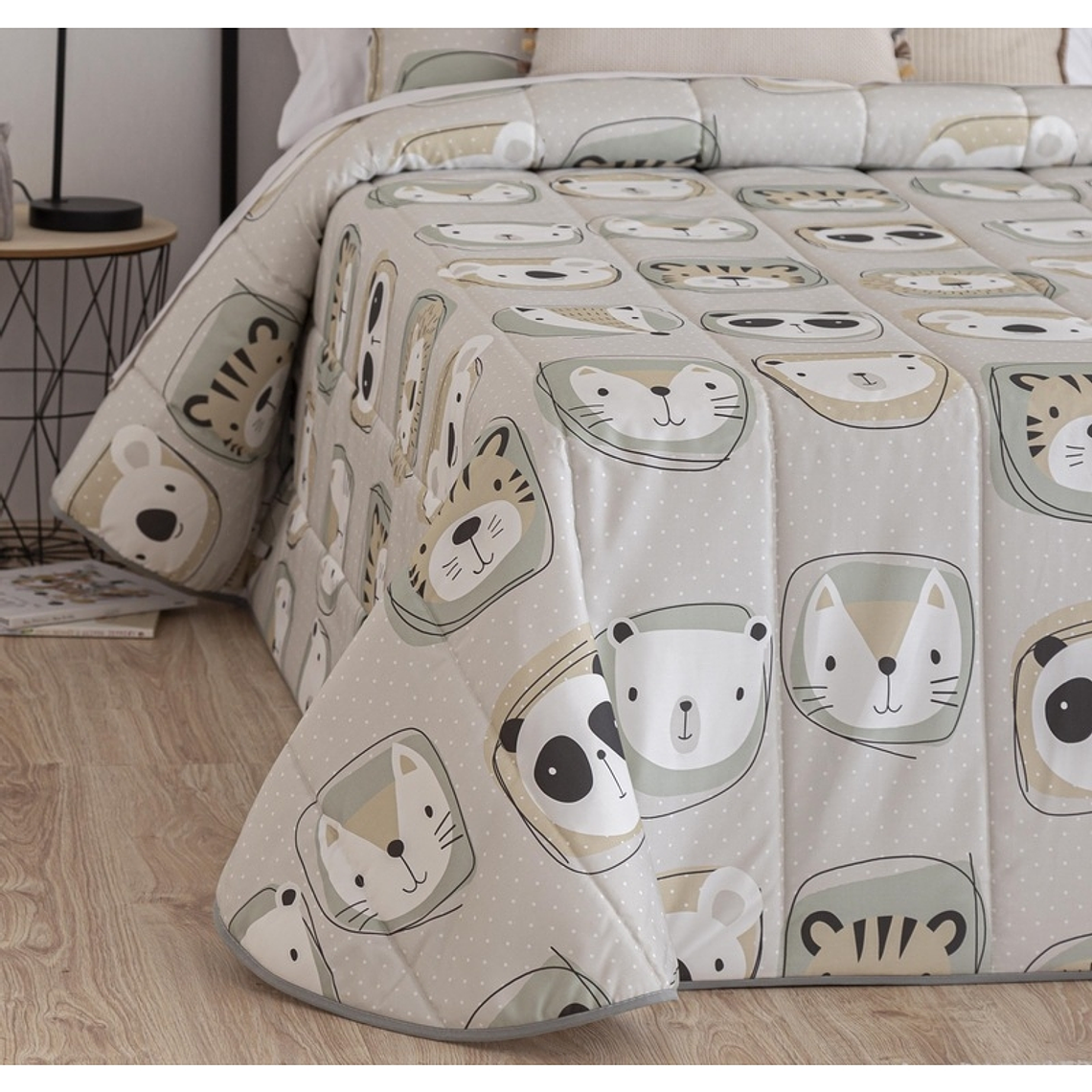 COLCHA BOUTI DE ANIMALES PARA CAMA DE NIÑOS ZOO COLOR BEIGE 1 PLAZA 1
