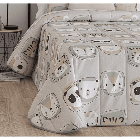 COLCHA BOUTI DE ANIMALES PARA CAMA DE NIÑOS ZOO COLOR BEIGE 1 PLAZA