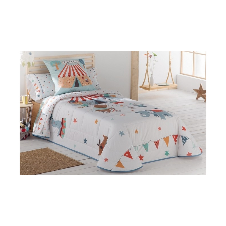 COLCHA INFANTIL DE ALGODON PARA CAMA DE NIÑOS CIRCUS CON RELLENO BOUTI 1 PLAZA 1