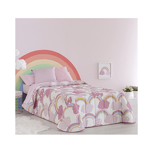 COLCHA BOUTÍ PARA CAMA DE NIÑAS IRIS Y NUBES EN COLOR ROSA 1 PLAZA