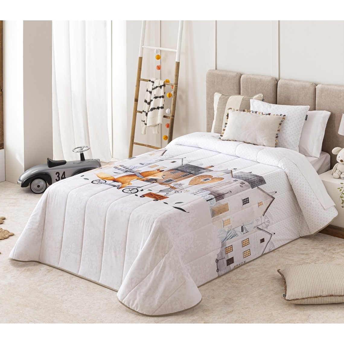 COLCHA BOUTI INFANTIL DIVERTIDA Y GRACIOSA FOX TEXTIL ALGODÓN 100 1 PLAZA 1