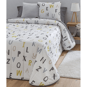 COLCHA BOUTI DIBUJO LETRAS CON RELLENO FINO 1 PLAZA