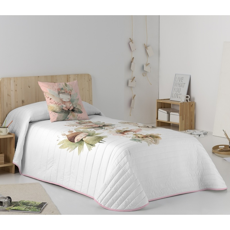 COLCHA INFANTIL FALA ESTAMPADO DE HADAS COLOR ROSA 1 PLAZA 1