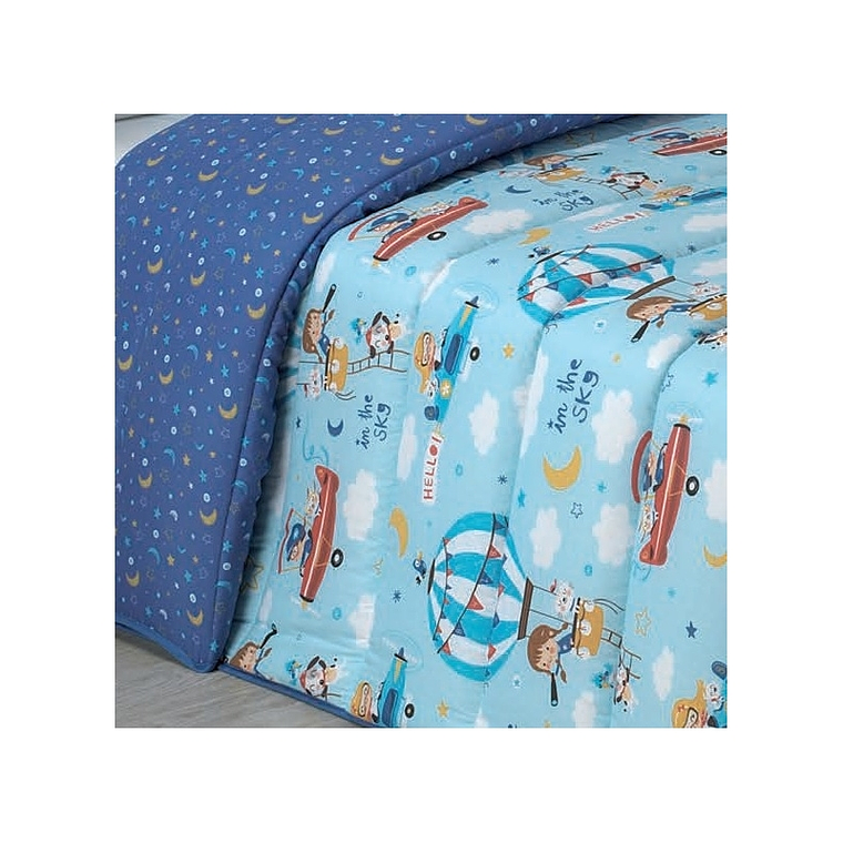 COLCHA BOUTÍ REVERSIBLE INFANTIL HOLIDAY ESTAMPADO AZUL 1 PLAZA 2